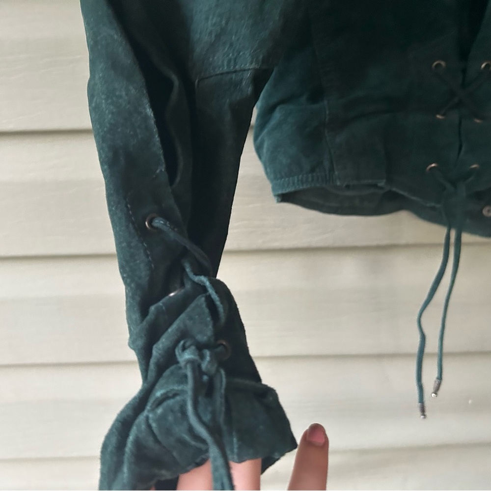 Vintage Army Green Leather Fringe Jacket Body Exteriors Philippines Western - Picture 9 of 16